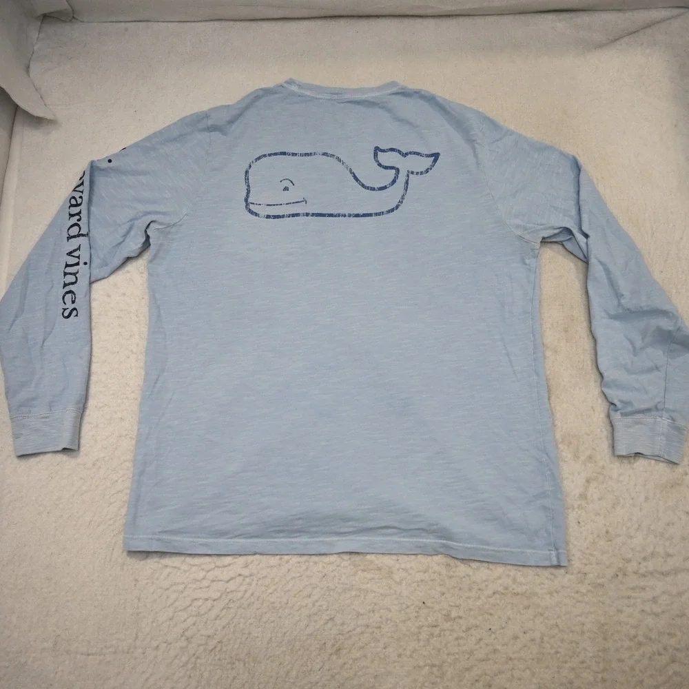 Vineyard Vines Pocket T-Shirt‎ Mens L Blue Graphic Long Sleeve Slub Cotton